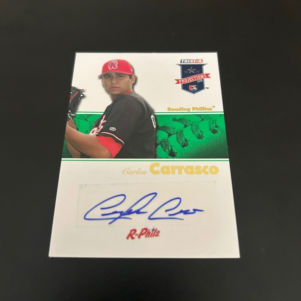 Carlos Carrasco Autographed 2008 TRISTAR Projections Reading Phillies Card 46/50